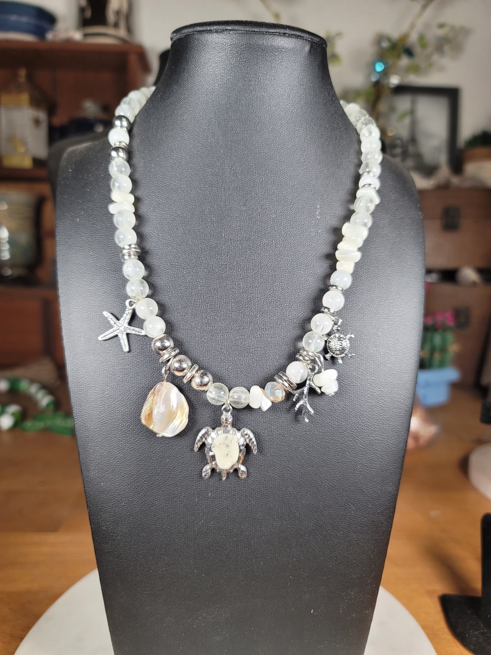 paparazzi White and Silver Sea Life Charm Necklace